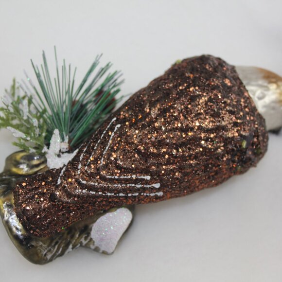 Robert Stanley Eagle Christmas Ornament Blown Glass Brown White Glitter 5" NWT - Picture 4 of 5